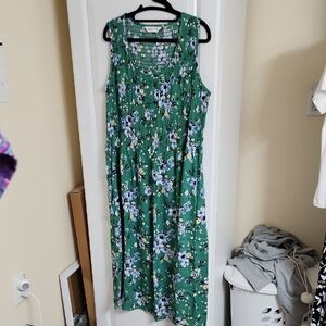 #233-Croft & Barrow Floral Green Sleeveless Dress, EUC